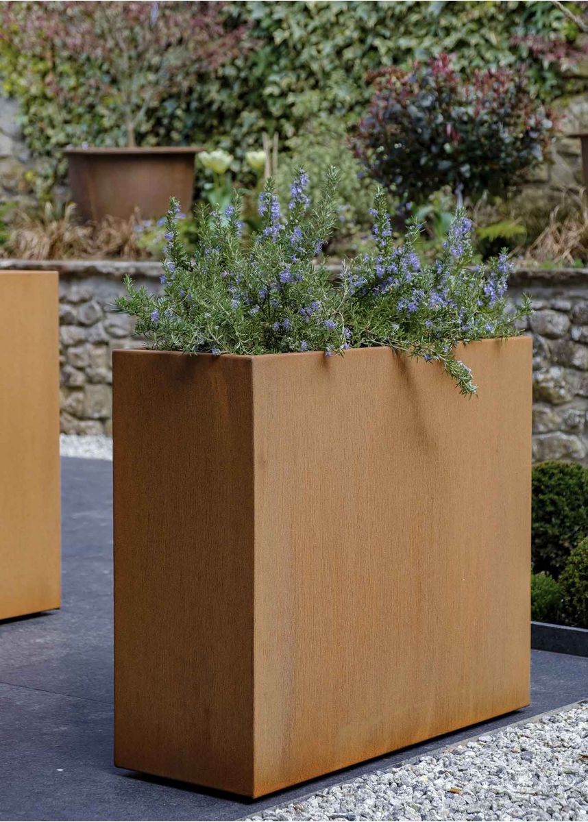 High Rectangle Planter in Corten Steel Tall, Slim Corten Garden Planters